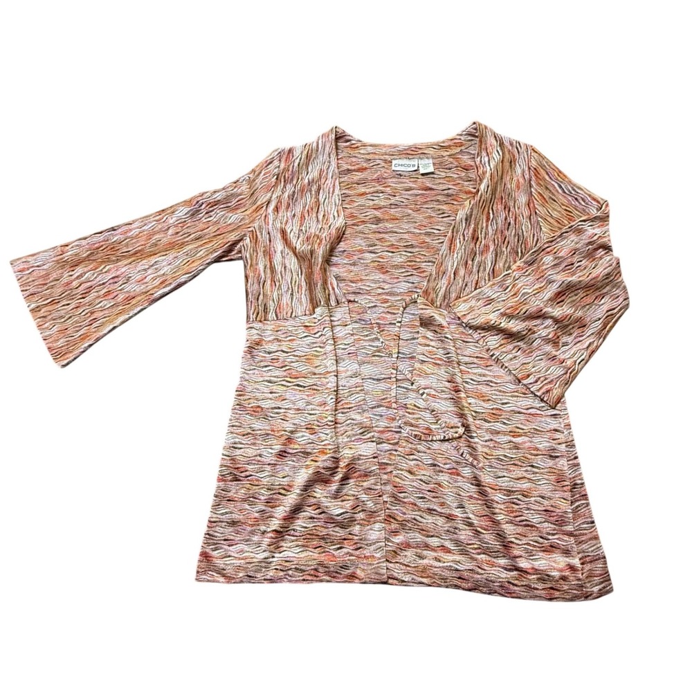 Chico's Open Front Cardigan Duster Knit Lightweight Multicolor‎ Size 1